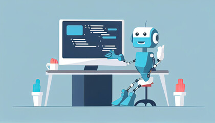 Robot with artificial intelligence working on IT helpdesk (Generative AI) - obrazy, fototapety, plakaty