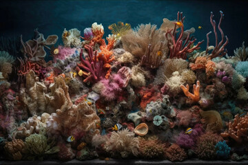 Fototapeta na wymiar A colorful and vibrant coral reef with a variety of sea creatures. - Generative AI