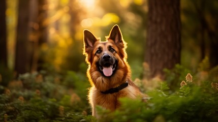 Naklejka premium German shepherd in the forest, majestic portrait - Generative AI