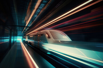Naklejka na ściany i meble High-speed train passing through a tunnel. - Generative AI
