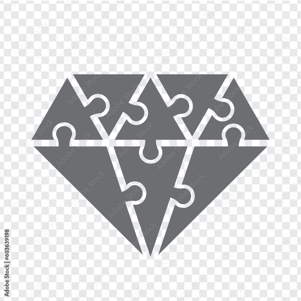 Sticker simple icon polygonal puzzle in gray on transparent background. simple icon diamond puzzle of the di