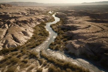 Fototapeta na wymiar Tranquil river flowing through desert landscape. - Generative AI