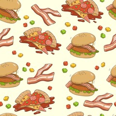 Pizza Burger and Bacon Pattern