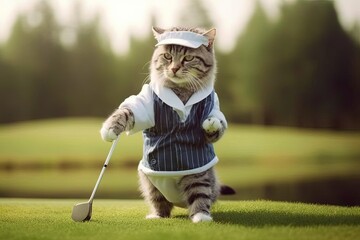 Cats playing golf illustration generative ai