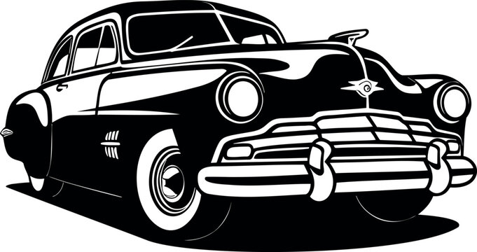 50's retro car icon in black over white