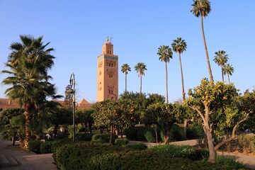 Fototapeta na wymiar Marrakech Koutoubia Mosque and orange trees