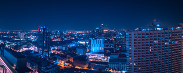 Cityscape panorama of Pattaya city at night in Chonburi, Thailand - obrazy, fototapety, plakaty