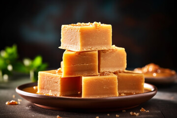 Close up of mysore pak, Indian dessert Generative AI