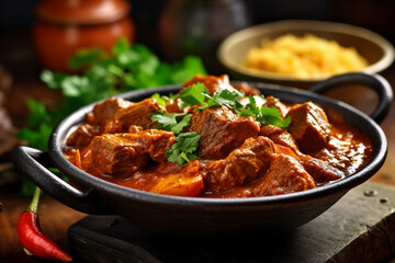 A bowl of Rogan Josh Indian lamb curry, Indian food. Generative AI - obrazy, fototapety, plakaty