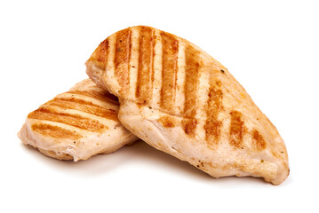 Chicken breast, grilled meat, isolated on white background.