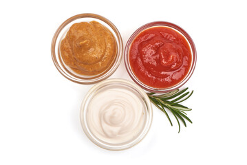 Tomato, Romesco and mayonnaise sauce, isolated on white background.
