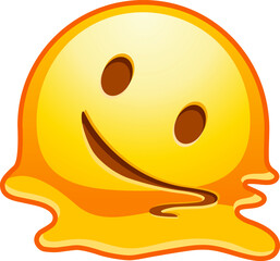 Top quality emoticon. Melting emoji. Melted yellow face with exhausted smile. Yellow face emoji. Popular element. Detailed emoji icon from the Telegram app.