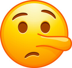 Top quality emoticon. Liar emoji. Pinocchio emoticon with long nose, lying yellow face. Yellow face emoji. Popular element. Detailed emoji icon from the Telegram app.