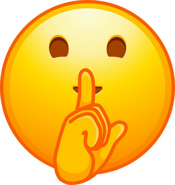 Top quality emoticon. Quiet emoji shh gesture, shush silent smiley cartoon shushing face, finger shut mouth. Yellow face emoji. Popular element. Detailed emoji icon from the Telegram app.