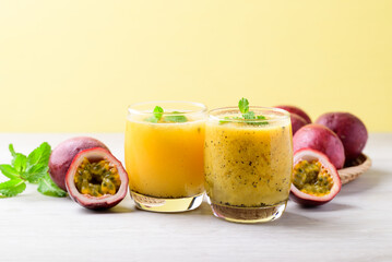 Fresh passion fruit smoothie drink in summer season