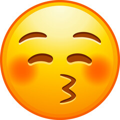 Top quality emoticon. Kissing emoji with closed eyes. Kiss emoticon with happy blushing face. Yellow face emoji. Popular element. Detailed emoji icon from the Telegram app.