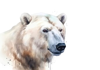 Fototapeta premium Watercolor portrait of a polar bear on white background. Generative AI.