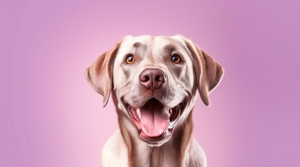 Portrait of a cute labrador retriever on a purple background.Generative Ai