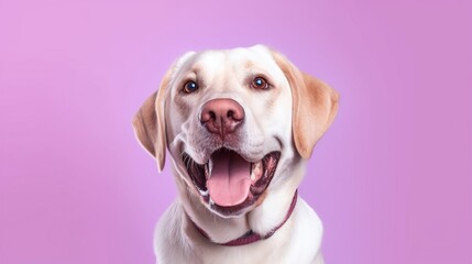 Portrait of a cute labrador retriever on a purple background.Generative Ai