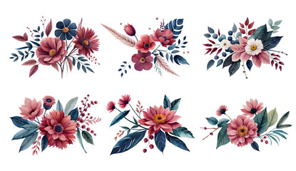 set of colorful flowers. 