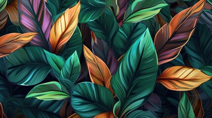 Obraz na płótnie Canvas A seamless pattern with exotic leaves in an abstract style. generative ai