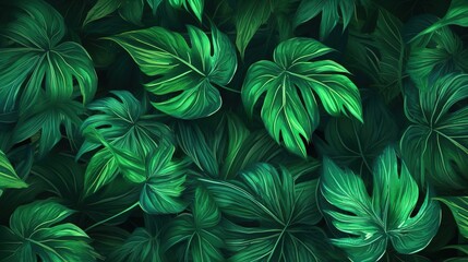 Naklejka na ściany i meble A seamless pattern with exotic leaves in an abstract style. generative ai