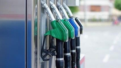 Hand Putting Back Gasoline Nozzle into its Place After Car Refueling at Gas Station. Filling Up the Gas Tank. Close-up of a Man's Hand Using a Fuel Nozzles. Gasoline and Diesel Fuel Prices Update.