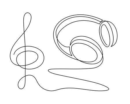 black line art headphones and music note clip art preview