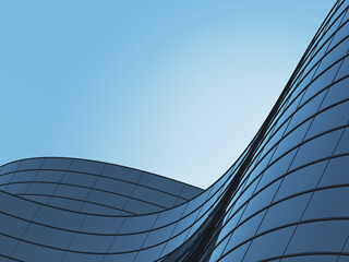 3D render of futuristic architecture, Skyscraper building with curve glass window. - 603644915