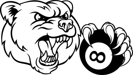 Bear Angry Pool 8 Ball Billiards Mascot Cartoon