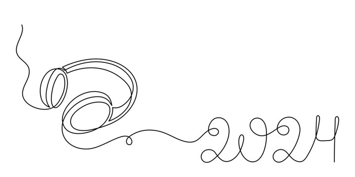 headphones 2024 continuous line art clip art preview