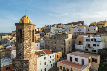 Fototapeta na wymiar Sardegna, il centro storico di Castelsardo e il campanile della Cattedrale.