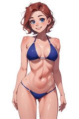 Obraz premium Cute sexy woman in bikini swimsuit illustration, PNG isolated transparent background anime style cartoon generative ai
