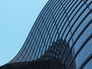 3D render of futuristic architecture, Skyscraper building with curve glass window. © nuchao