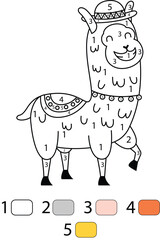 Llama Color By Number Coloring Pages