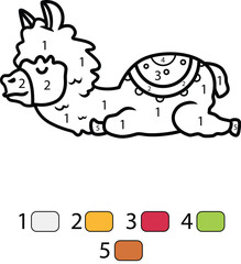 Llama Color By Number Coloring Pages