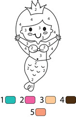 Mermaid Color By Number Coloring Pages