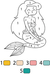 Mermaid Color By Number Coloring Pages