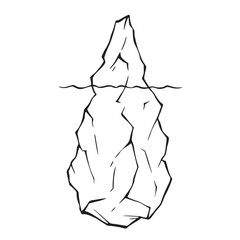 Hand drawn outline illustration of iceberg with underwater part