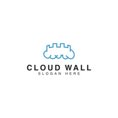 cartoon cloud wall icon logo business vector design template. outline cloud castle digital tech logo design vector illustration with cute, modern and futuristic styles