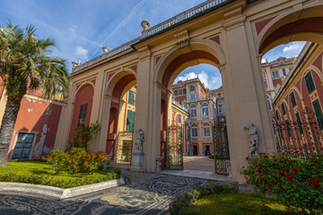 Fototapeta na wymiar GENOA, ITALY, APRIL 28. 2023 - The entrance to the garden of the Royal Palace in Genoa, Italy