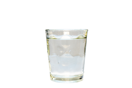 Half glass full with water or half glass empty on isolated background