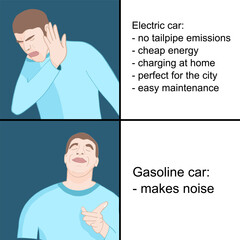 Electric car vs gasoline car funny meme