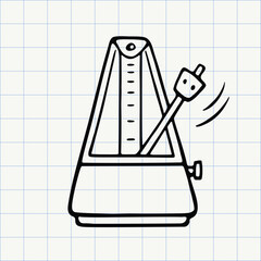 Metronome doodle icon. Outline sketch style vector illustration. Hand drawn picture on paper sheet