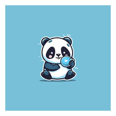 Cute panda character hugging a cup