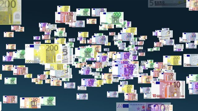 Money in Motion: Mesmerizing Animation Loop of Rotating Euro Banknotes 2160p 4k