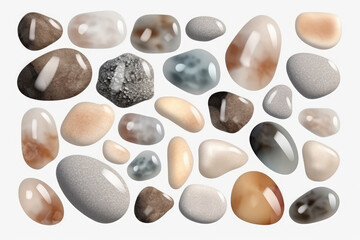 Set of beautiful textured stones isolated on transparent background