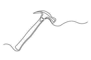 Continuous one line hammer. Vintage hammer isolated on a white background. Carpentry concept. Vector illustration