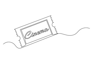 Continuous one line drawing cinema ticket. Vintage cinema ticket isolated on a white background. Vector illustration