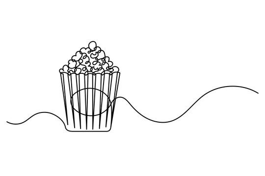 recommend clip art: Continuous one line drawing of a crunchy popcorn snack. Vintage popcorn snack isolated on a white background. Vector illustration